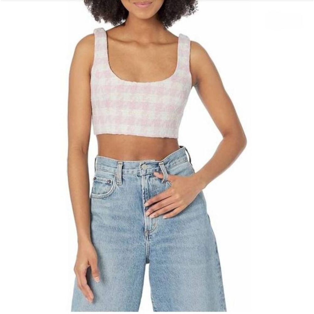 Steve Madden Pink and White Check Crop Tank Top